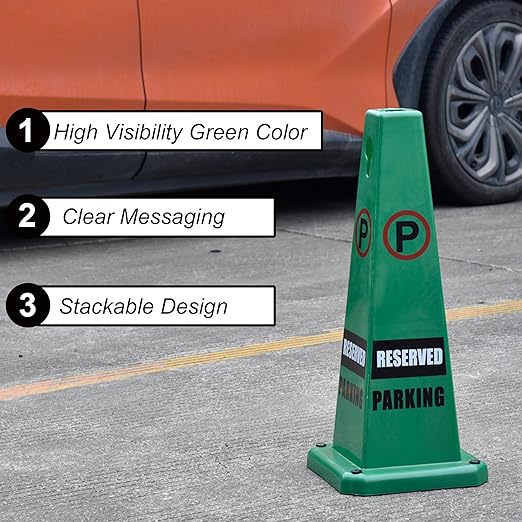 OrangeStar 8-Pack Reserved Parking Cones, Green Four Sided Message Safety Traffic Cones with Heavy Rubber Base for Indoor/Outdoor Use