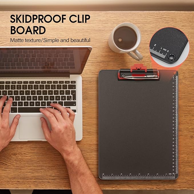 Clipboards with Pen Holder A4 Size 12.5x9 Inch Aluminum Protection Edge Clip Board for Classrooms, Offices, School, Doctor, Coaches [Upgraded Clip] (Black, 2 Pack)