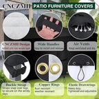 Square Heavy Duty Patio Table Covers Waterproof, 600D Outdoor Dining Table and Chair Set Covers, Outdoor Furniture Cover Waterproof for Sectional Sofa Couch 106''L x 106''W x 32''H, Black