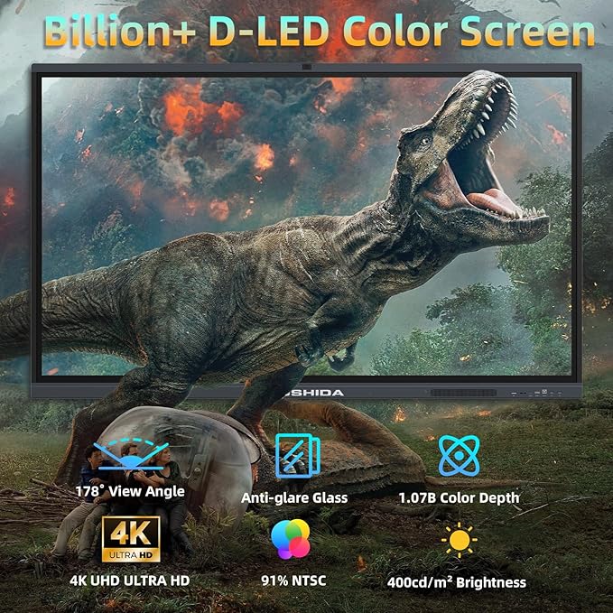 86" Smart Board Google EDLA-Certified 4K Interactive Whiteboard SmartBoard for Classroom & Office Business, Android 14 Touchscreen with 13MP AI Camera 8G RAM+64G ROM, 40-Points, Wall Mount Included