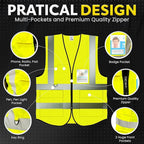 PeerBasics Safety Vest 10 Pack, Yellow, ANSI Class 2, Reflective, For Men Women Unisex, With Pockets Zipper, Breathable Mesh (XX-Large)