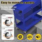 3 Tier Rolling Tool Cart on Wheels, 550 LBS Tool Cart with Drawers，Heavy Duty Utility Cart with Pegboard and Hook，Mechanic Tool Storage Cart for Garage, Warehouse and Repair Shop(Dark Blue)