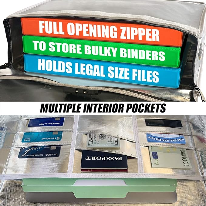 Fireproof & Waterproof Document Bag XXL 17.5x13x5 with TSA Lock, High-Viz Design, Flexible Fireproof Bag for A3 & Legal Size Files, Developed by USA Engineers & Firefighters, Travel Ready