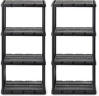 Gracious Living 2 Pack Light Duty Storage Shelves, Knect-A-Shelf 4-Shelf Ventilated Shelving Rack Organizer for Home, Garage, Basement & Laundry, Black