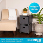 BIRDROCK HOME Rolling File Cabinet – Decorative Storage Shelf w/Removable Bins, Handles, and Wheels – Organize Files, Books, Toys, Under Desk Office Solution, Modern Design - 2 Lateral Drawers, Gray