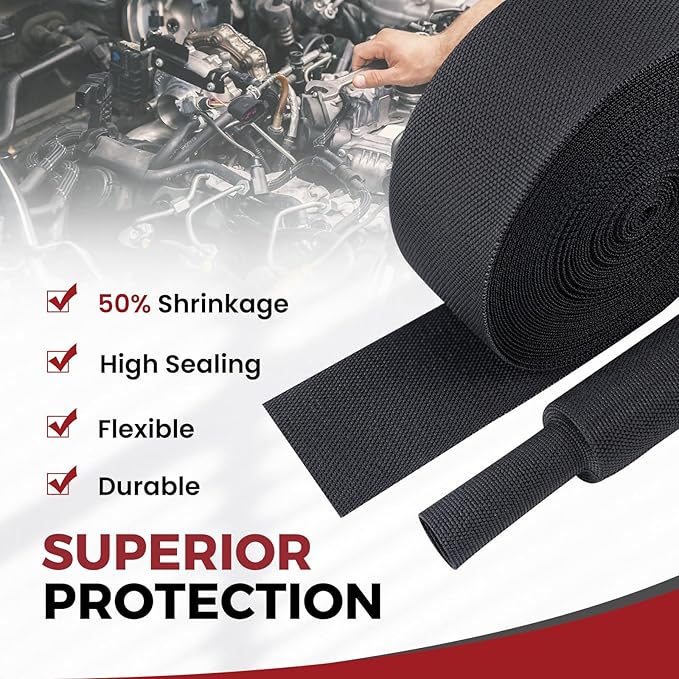 Heat Shrinkable Braided Sleeving 2:1 Ratio- Abrasion Protection Flexibility Wiring Harness Cable Sheath (3/4" ID, 16ft)