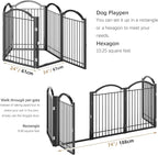 BHG Metal No-Assembly Freestanding Dog Gate with Door Walk Through, Extra Wide 120", Extra Tall 32" Pet Gate, Accordion Puppy Folding Playpen Dog Fence, with 2PCS Support (Black, 5 Panels)