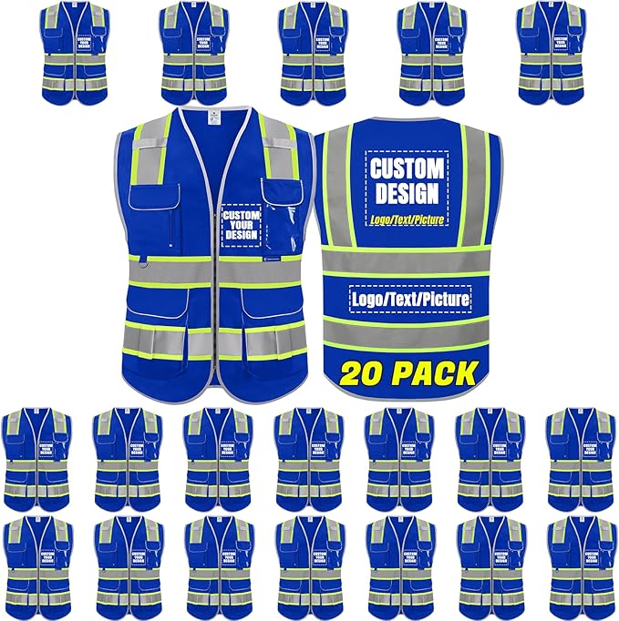 BeautyWill Custom Logo 10 Pockets Safety Vest Class2 ANSI Certified High Visibility Reflective Vest