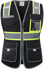 Safety Vest for women, Hi vis Reflective Lady Work vest With 9 Multi Pocket And Zipper