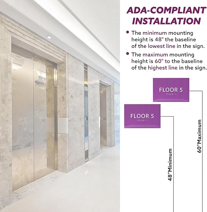 6" X4" Floor 5 Sign - ADA Compliant Tactile Graphics Grade 2 Braille Text | Wall Mount Plastic Directional Assistance, Floor Number Sign for Office, Schools, Hospitals, Apartments
