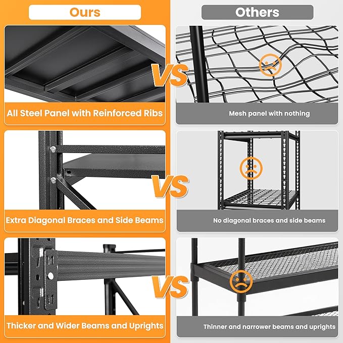 Set of 2 Storage Shelves, 48” Wide Heavy Duty Garage Shelving Units, 4 Tiers Rack Shelf, 24” Deep Steel Industrial Shelving, 3000LBS Adjustable Standing Shelf for Warehouse / Shop 48"W x 24"D x 70"H