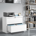 File Cabinets 2 Drawer, Metal Office Storage Filing Cabinet with Lock, White Lateral Filing Cabinet for Home Office,Horizontal Two Drawer File Cabinets for Legal/Letter,Assembly Require,White