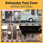 4Pack 35" Traffic Delineator Post Cone with 11" Base, Crowd Control Stands Barrier with 20ft Chains, Expandable Traffic Safety Barriers for Parking Lot, Road, Construction Caution (Red & White)