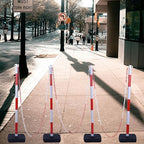 4Pack 35" Traffic Delineator Post Cone with 11" Base, Crowd Control Stands Barrier with 20ft Chains, Expandable Traffic Safety Barriers for Parking Lot, Road, Construction Caution (Red & White)