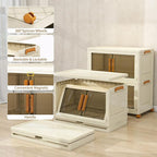 Plastic Stackable Storage Bins with Lids and Wheels, 3040QT-152QT*2Tier Foldable Closet Organizers and Containers, Collapsible Clear Drawer Storage Cabinet with Doors Ivory White