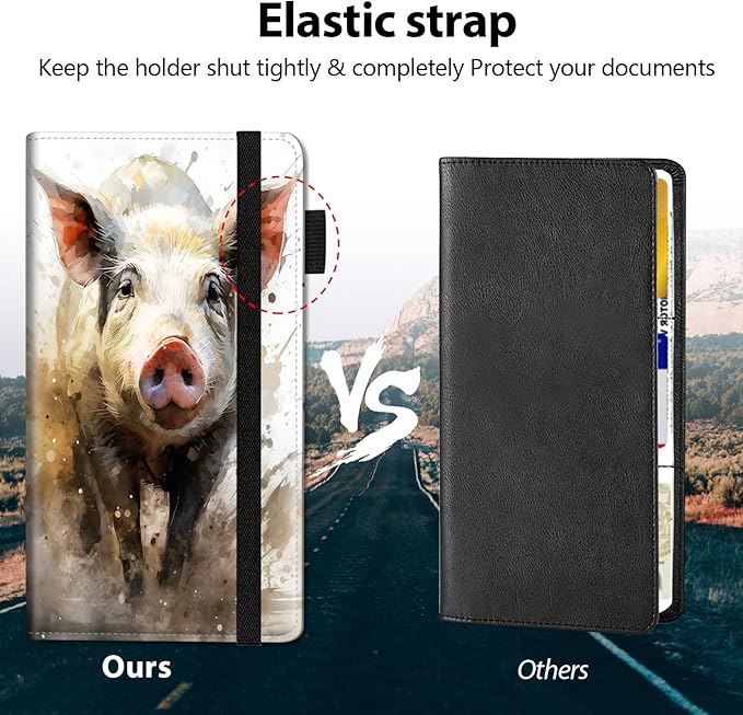 Car Registration and Insurance Holder, Leather Car Glove Box Organizer, Cool Car Accessories for ID, Driver's License Cards & Essential Document,business cards,Men&Women,Cute Pigss