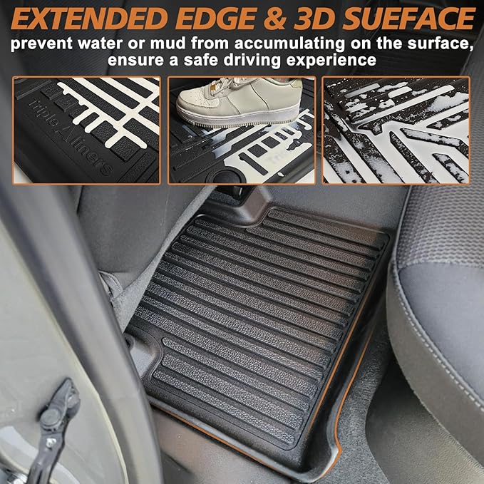 TripleAliners for Colorado & Canyon 2026 2025-2023 Floor Mats Crew Cab 1st & 2nd Row All Weather TPE Material Front Rear Full Set Liners Compatible with Chevy Colorado/GMC Canyon 2023-2026 Accessories