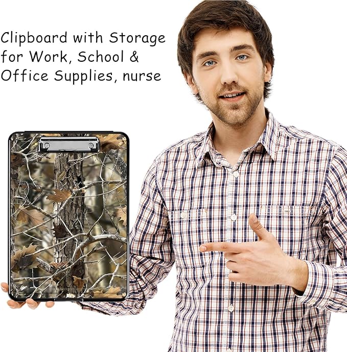 Clipboard with Storage, High Capacity Plastic Storage Clipboard with Pen Holder for for Women Teachers Work, School & Office Supplies, Cute Pattern Decorative Clipboards, Camouflage