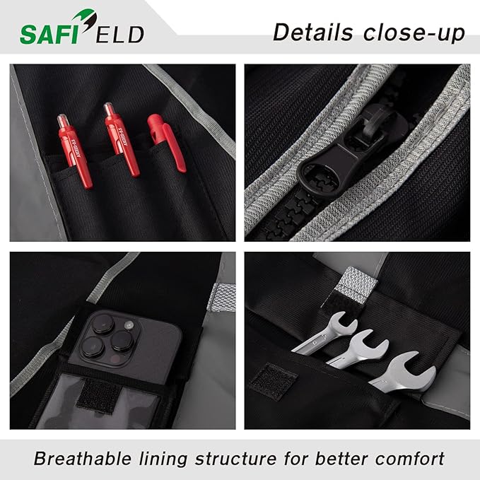 Safety Reflective Work Vest 6 Pack for Men and Women with 8 Pockets and Zipper High Visibility Construction Outerwear