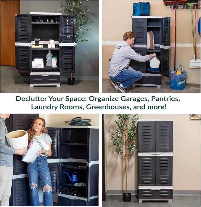 Sunnydaze Lockable Storage Cabinet - Indoor or Garage Storage Cabinet with 3 Adjustable Shelves - 57.5" H - Garage, Office, Home, Laundry Room - Charcoal