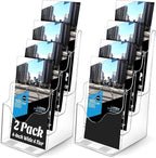 Crtiin 2 Pack 4 Tier Acrylic Brochure Holder Display Stand 4 x 9 Inch, Pamphlet Organizer Flyer Literature Clear Plastic Wall Mount Countertop for Classroom Booklets Magazines Office Home(4 x 9 Inch)