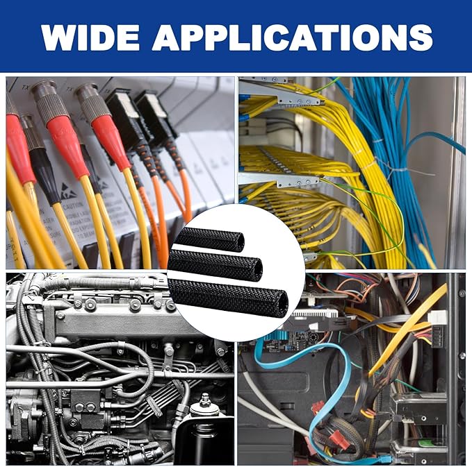 Split-Sleeve Wire Loom for High-Temperature Automotive Harness and Home Cable Management, 25ft - 1 inch Braided Cable Management Sleeve Cord Protector, Self-Wrapping Split Wire Loom