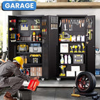 Garage Metal Storage Cabinet with Pegboard, 71'' Tall Storage Cabinet with Adjustable Shelves and Doors, Rolling Tool Cabinet on Wheels for Garage, Utility Room (Black)