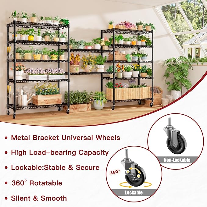 PrimeZone 6 Tier Wire Shelving with Wheels 79''H 1500lbs Storage Shelves NSF Certified Heavy Duty Steel Metal Shelf Adjustable Rolling Rack Kitchen Garage Closet Pantry Laundry 79''HX36''WX16''D 3Pcs