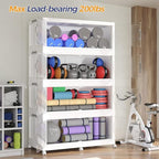 1200QT Plastic Stackable Storage Bins with Lid, 300GAL Extra Large Collapsible Box with Wheels Clear Door, Foldable Closet Organizer Container Cabinet Drawer for Home Kitchen，5Pack, White