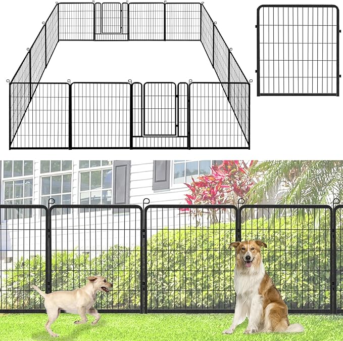 Jhsomd Decorative Garden Fence with Gate, 32in(H) x 32Ft(L) Rustproof Metal Fence Panels for Dogs, 12 Panels No Dig Garden Fencing for Yard, Exra Wide Landscape Edging for Flower Beds, Patio