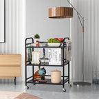 HDANI 3 Tier Metal Rolling Utility Cart,High Capacity Multi Purpose Heavy Duty Cart for Office,Kitchen,Living Room,Bedroom,Black