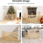 Freestanding Pet Gate, Solid Wood Folding Safety Fence Wooden Dog Gate with 2PCS Support Feet Ideal for Stairs, Doorways, Halls, Kitchens, Indoors Gates, 3 Panels 25", Natural Oak