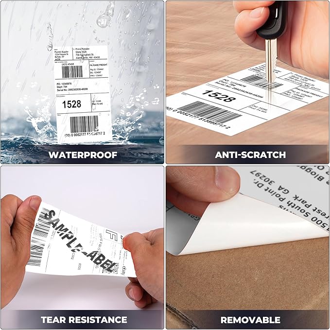 White Thermal Labels 3 × 5 Inch Vinyl Self-Adhesive Fanfold Direct Shipping Stickers Waterproof Perforated Printer Decal for Office Warehouse Barcode 300 PCS