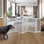 ZJSF Freestanding Indoor Dog Gate for House Foldable Wood Puppy Gate for Doorways Pet Gate for Stairs Extra Wide Pet Fence, Grey, 32" Height 6 Panels