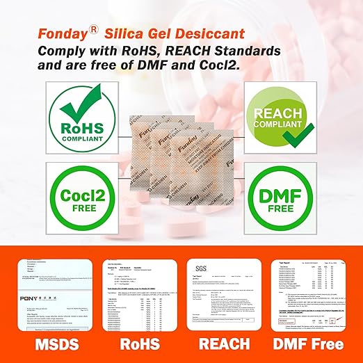 5g x 60 packs Fonday Rechargeable Silica Gel Desiccant Packets Food Grade Fast Reactivate Desiccant Bags Moisture Indicating Orange to Green