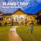 TiFFCOFiO Outdoor Power Strip with Stake Waterproof, 15 FT Extension Cord, 6 Grounded Outlets for Outdoor Lights, 14 AWG, 15A/1875W, ETL Listed