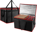 mosago 2PK Insulated Food Delivery Bag - Reusable Thermal Cooler Grocery Bags for Catering & Delivery, Pizza Carrier for Events, Large Capacity Bag Keeps Food Hot/Cold, Commercial, Black with Red Trim