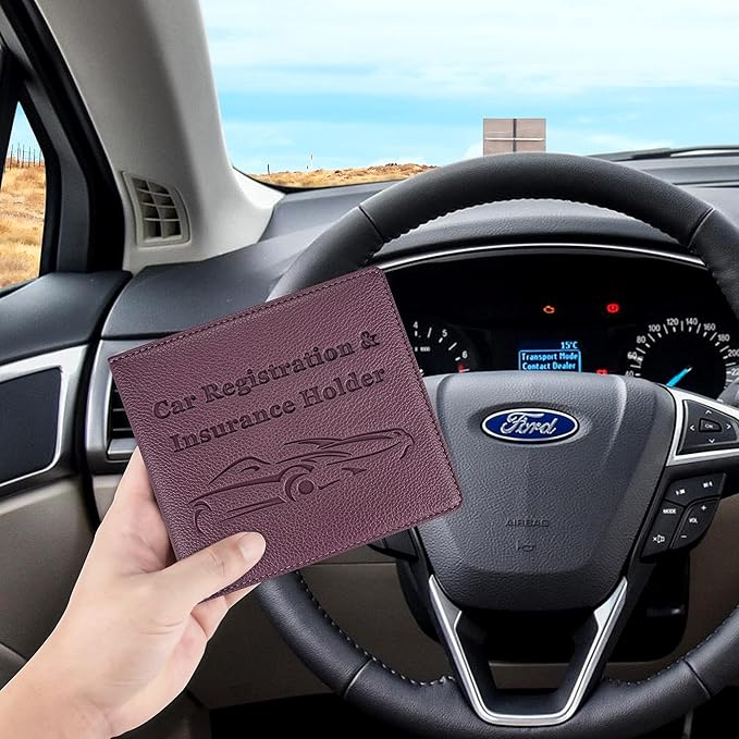 Car Registration and Insurance Holder, Premium PU Leather Vehicle Glove Box Car Organizer Men Women Wallet Accessories Case for ID, Driver's License - Purple