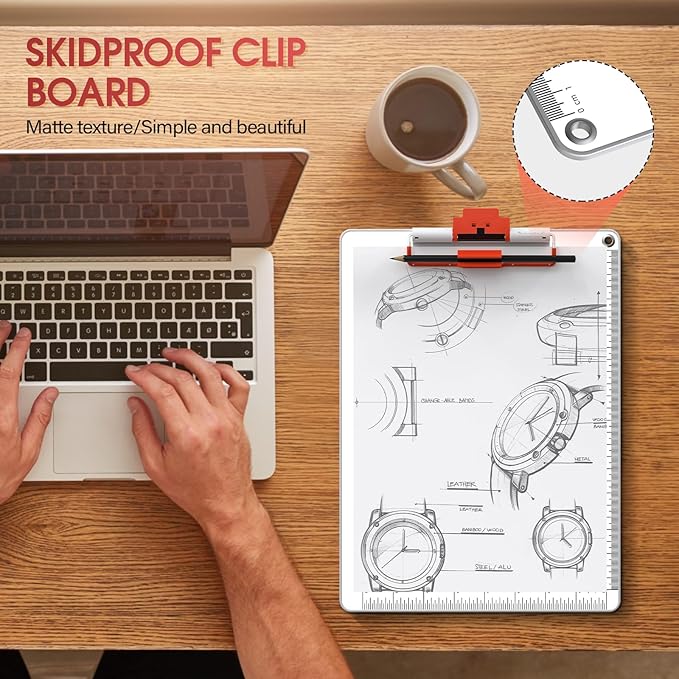 Clipboards with Pen Holder A4 Size 12.5x9 Inch Aluminum Protection Clip Board for Classrooms, Offices, School, Doctor, Coaches [Upgraded Clip] [White-Red, 2 Pack]
