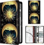 Premium Car Registration and Insurance Card Holder, Cute PU Leather Car Document Holder, Vehicle Glove Box Car Organizer with Magnetic Closure for Driver License, Cards Golden Sun and Moon