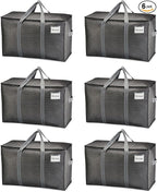 VENO 6 Pack Moving Bags and Large Christmas Storage Bins with lids. Alternative to Moving Boxes, Packing Supplies for College. Extra Large Heavy Duty Totes for Packaging (Dark Gray, 6 Pack)