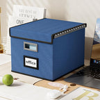 Huolewa File Organizer Box with Lid, Collapsible File Folder Organizer for Office Document Storage, Filing Box with Plastic Slide for Letter Size Hanging File Folders(1 Pack, Royal Blue)