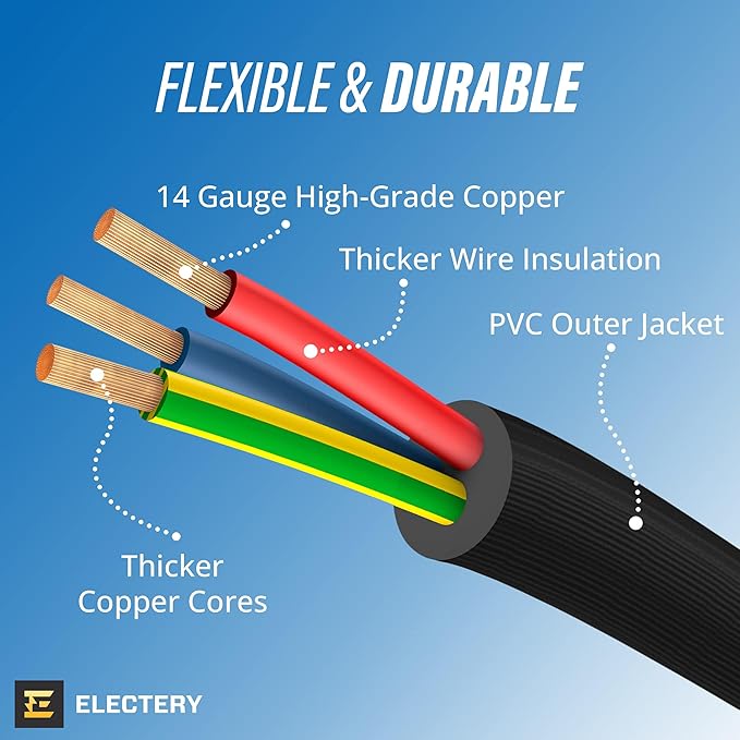 12 ft Heavy Duty Appliance Extension Cord, 14 AWG, 15A 125V 1875W, 3 Prong Flat Plug, ETL Listed, Short Power Extension Cable for Air Conditioner, Refrigerator, Microwave, Indoor Use, Black