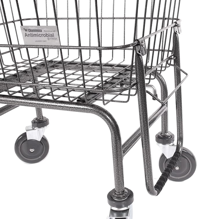 Rolling Laundry Cart with Wheels, Metal Wire Basket, Heavy Duty Utility Cart (Grey)