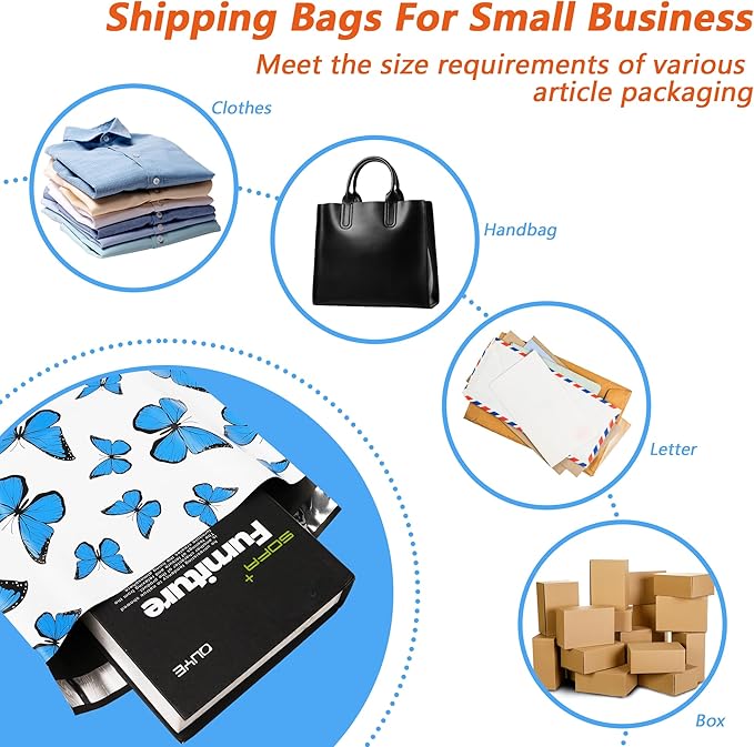 Cute Poly Mailers 12x15.5 Inch 50 Pcs - Butterfly Printed Shipping Bags for Clothing - Waterproof and Tear Resistant Mailing Envelopes - Self-Sealing Packaging Bags for Small Business