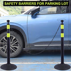 OrangeStar 6 Packs Traffic Delineator Post Cones, 40" Safety Barrier with 6.6 Ft Link Plastic Chains, Crowd Control Stanchion Sets w/Rubber Base for Parking Lot, Road Work, Queue Management, Black