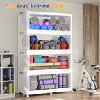 300GAL Plastic Storage Bins with Lid, 1200QT Extra Large Stackable Closet Organizers and Storage, Collapsible Storage Boxes with Wheels, Folding Cabinet for Home Kitchen Office, 5Pack White