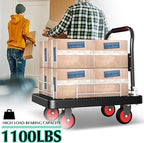 Platform Truck Cart with 3 Fence, 28"x19" Flatbed, 1100lbs Capacity Heavy-Duty Foldable Push Dolly Cart with Swivel Wheels, Foldable & Portable for Groceries, Garage,Home,Office Use, Black