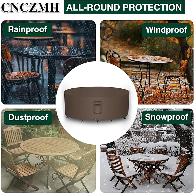 Heavy Duty Patio Furniture Covers Waterproof, 600D Round Outdoor Furniture Cover Waterproof for Sectional Sofa Couch, Outdoor Dining Table and Chair Set Covers 84"DIA x 28"H, Brown