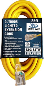 25 ft Outdoor Extension Cord Waterproof - 12 Gauge Heavy Duty Extension Cord 25 ft - Lighted Outdoor Extension Cords - Watts Wire - 25' Grounded - extensiones electricas